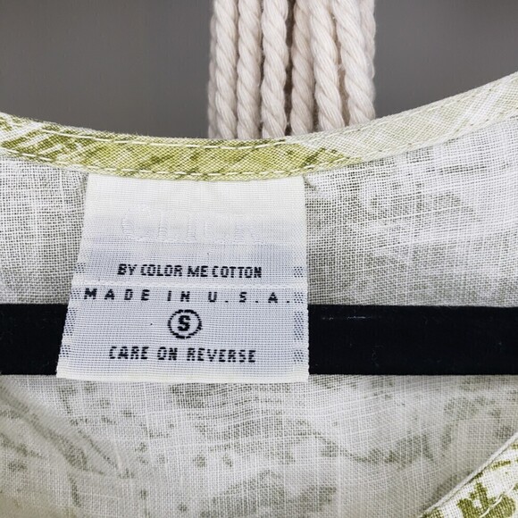 Click by Color Me Cotton Green Tan Linen Lagenlook 3/4 Sleeve Top S - Picture 5 of 6